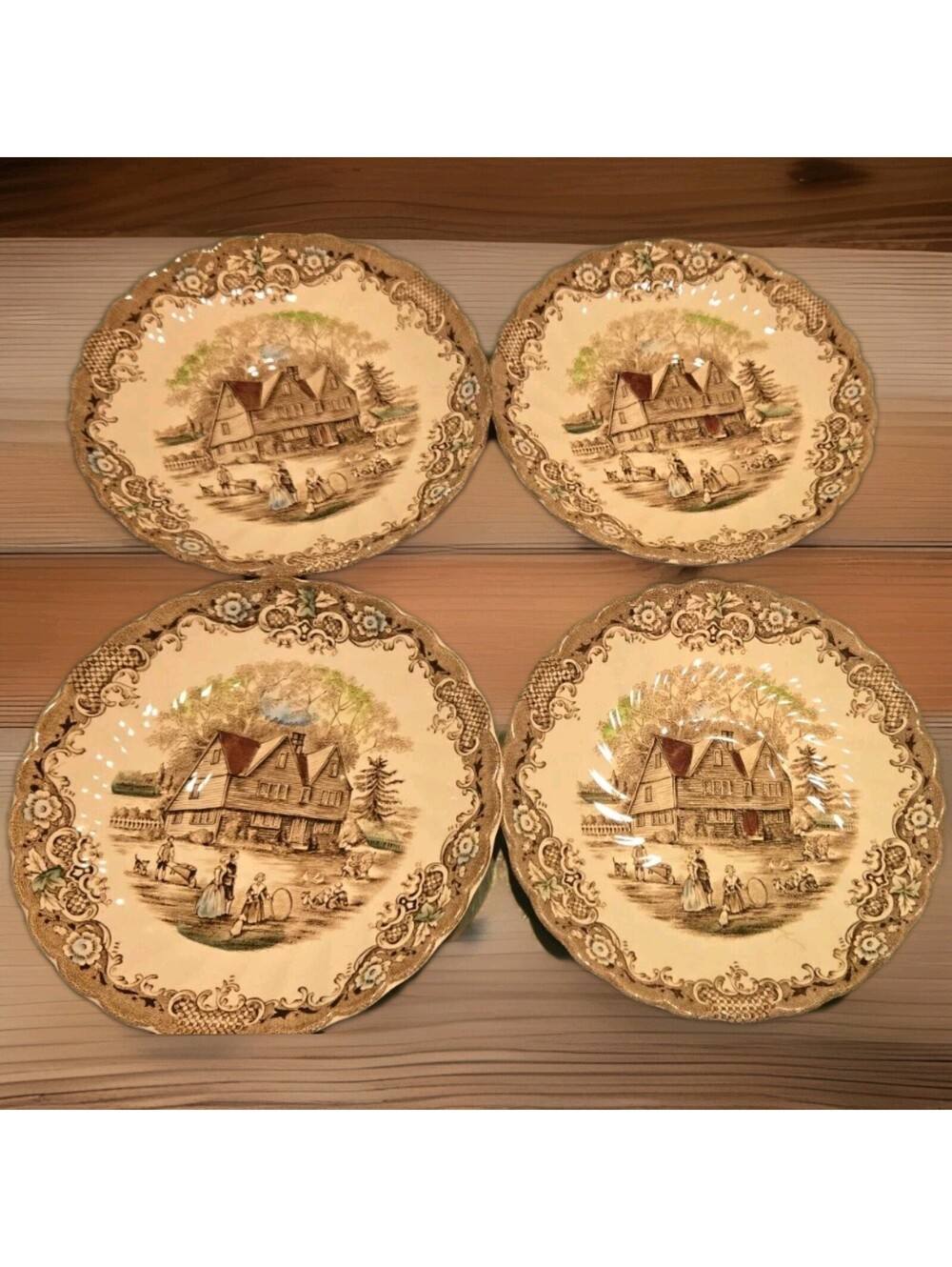 4 Vintage Johnson Bros England "Heritage Hall Ironstone 4411 Saucer Colonial